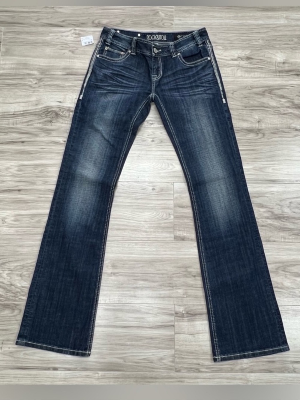 Rock & Roll Juniors Cowgirl Low Rise Bootcut Jeans in Dark Vintage Blue Size 28